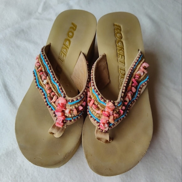 Platform Wedge Beaded Rocket Dog Flipflop Sandals - Picture 1 of 12